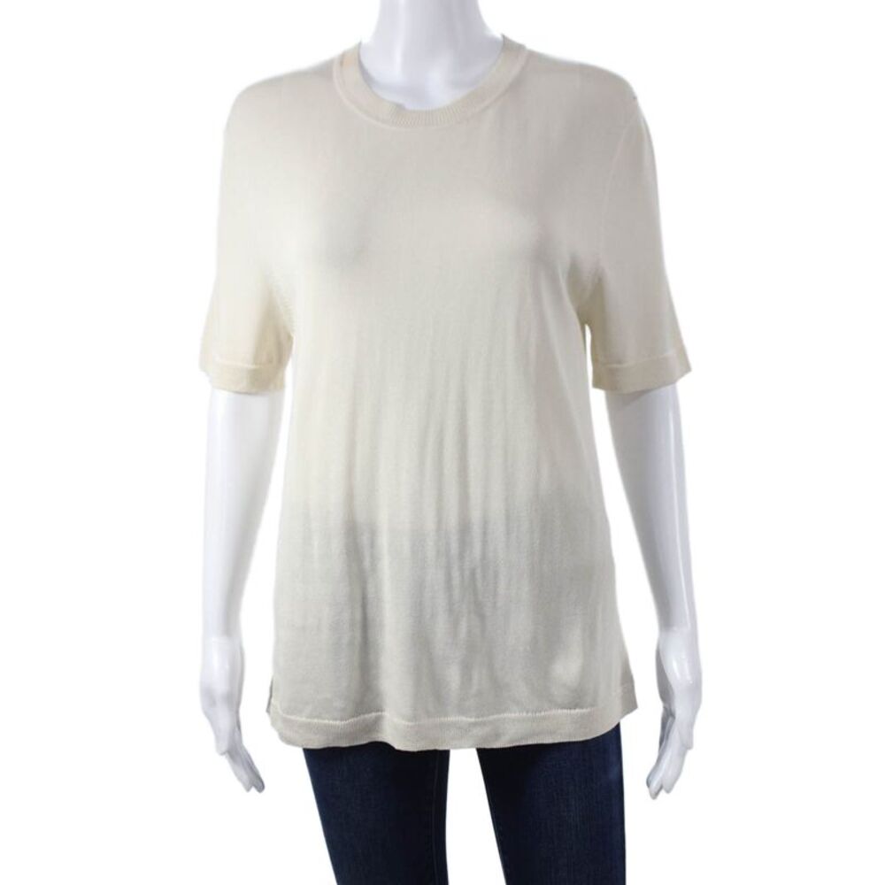 Christian Wijnants Women Basic Ivory Crew Neck Short Sleeve T-Shirt Size L